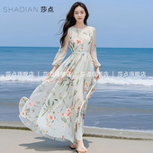 雪纺碎花连衣裙女夏气质收腰垂感长裙海边度假沙滩裙薄纱高级感