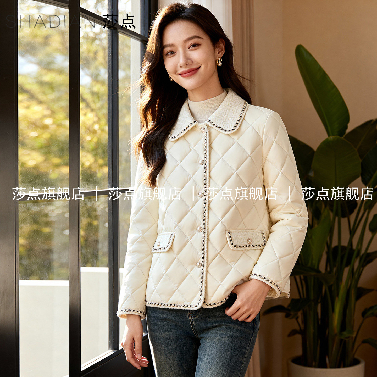 白色小香风菱格羽绒棉服女短款2025冬季新款加厚时尚保暖棉衣外套