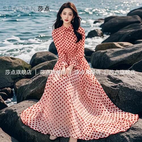 波点连衣裙女夏气质海边度假长裙