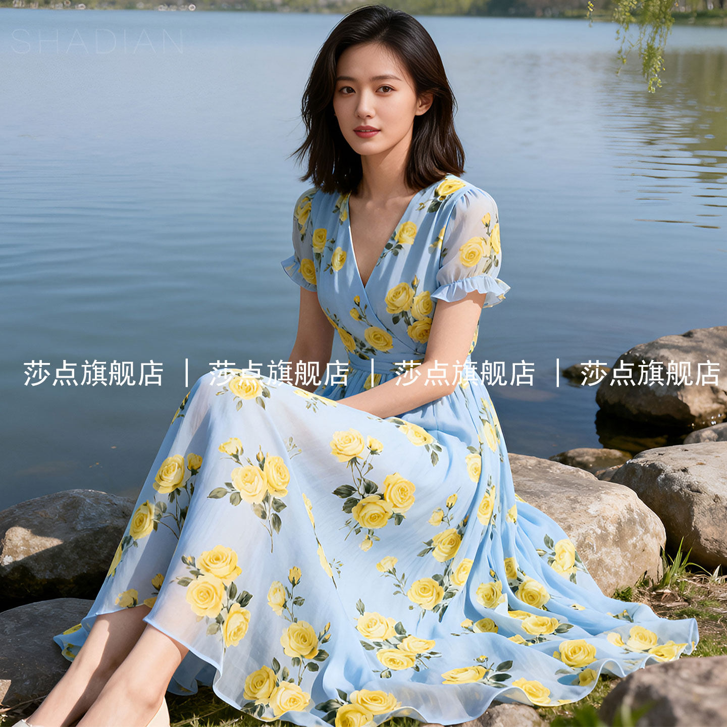 薄纱连衣裙女夏海边度假碎花长裙