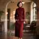气质名媛减龄两件套裙装 酒红色小香风毛呢套装 女2025新款 高级感
