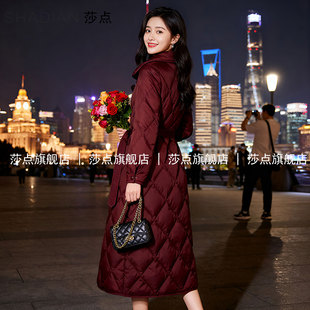 2025新款羽绒棉服女款冬季加厚中长款酒红色长款棉衣外套保暖棉袄