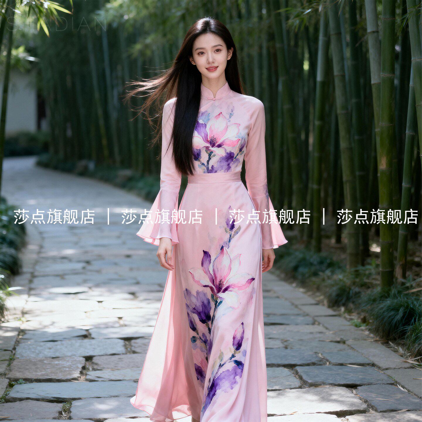 新中式国风长袖奥黛连衣裙女夏