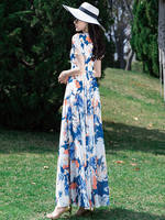 V-neck dress for women 2026 summer new style chiffon short-sleeved long dress slimming big swing dress Beach vacation dress thumbnail 6