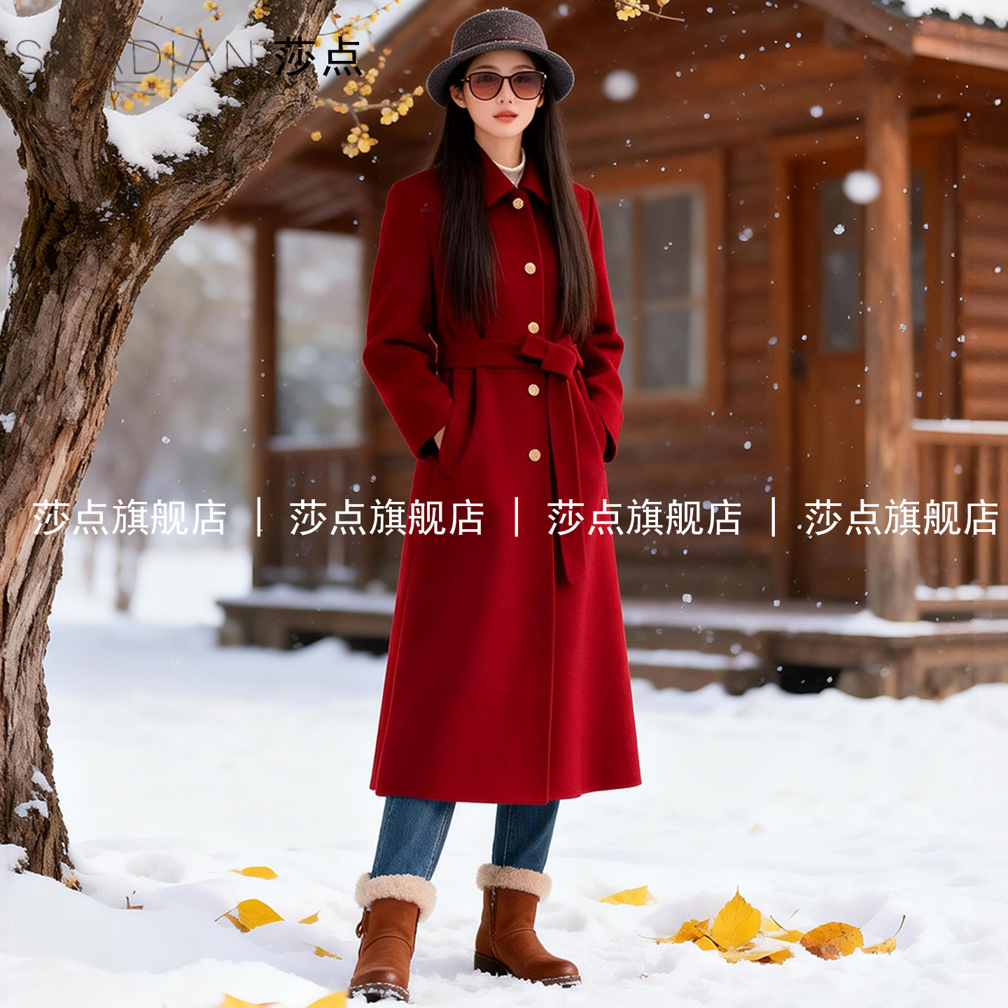 红色呢子大衣女秋冬2025新款加厚中长款气质收腰过膝高端毛呢外套