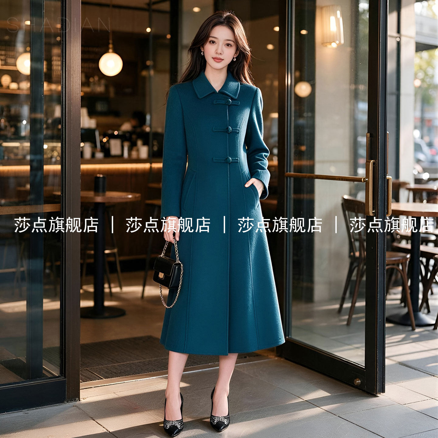 新中式盘扣毛呢外套女中长款