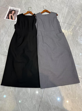 2025春夏女赫本风灰色无袖背心修身收腰简约休闲气质裙纯色连衣裙