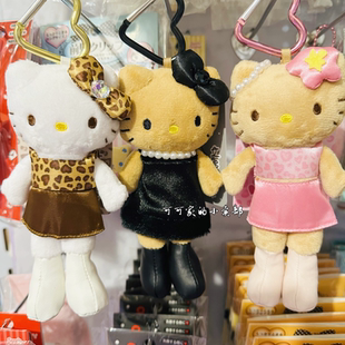 日本三丽鸥挂件 sanrioNIC豹纹黑皮珍珠尾巴爱心扣长腿hellokitty