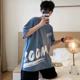 夏装男士港风短袖t恤潮牌潮流ins原宿风男生百搭宽松体恤衣服男装