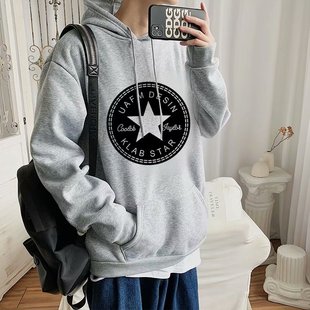 男士加绒套头卫衣连帽韩版学生宽松嘻哈秋季港风印花外套ins潮牌