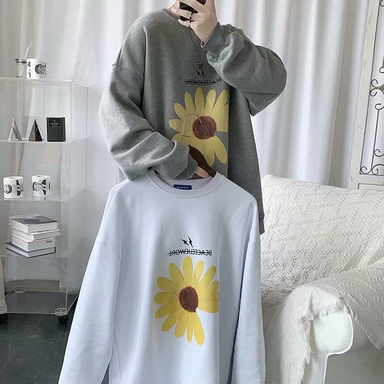 春秋新款雏菊卫衣男宽松韩版潮流大码套头长袖上衣学生衣服情侣装