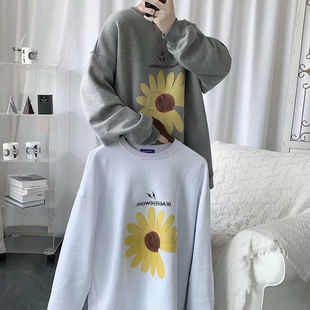 春秋新款雏菊卫衣男宽松韩版潮流大码套头长袖上衣学生衣服情侣装