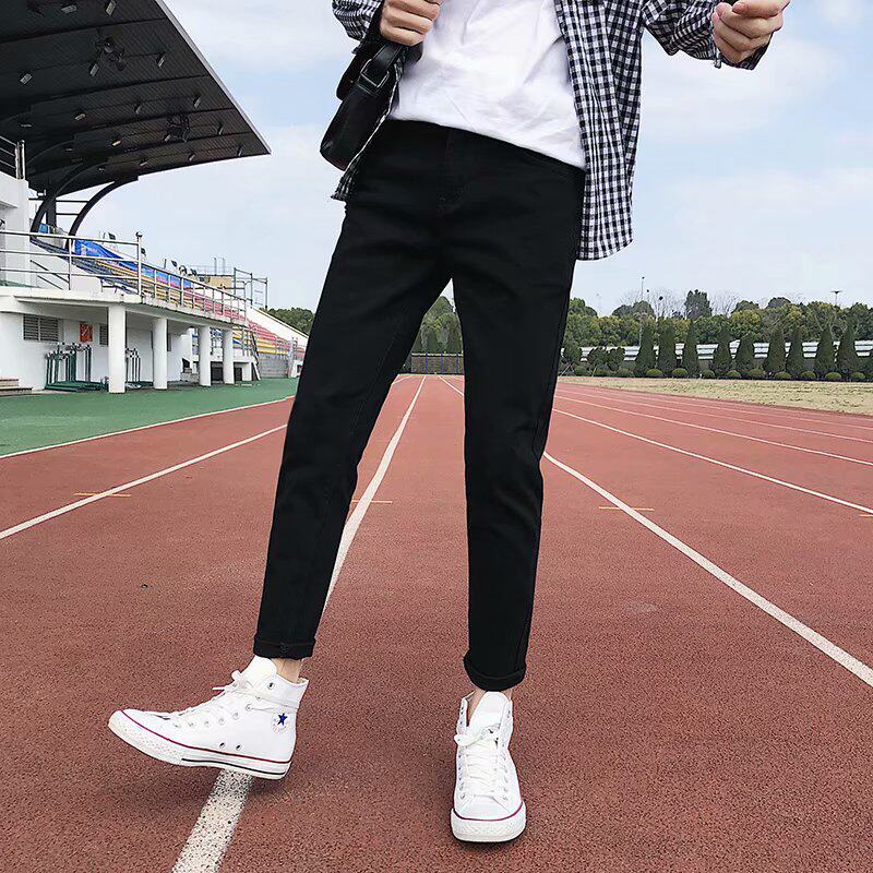 2018秋季新款男士牛仔裤直筒修身小脚黑色休闲ins超火的裤子男潮