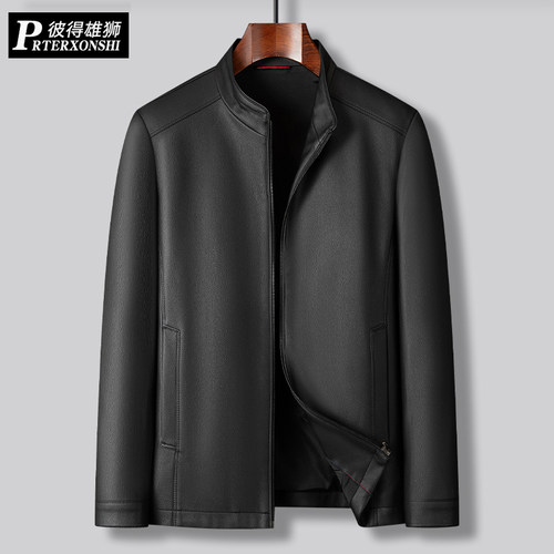 秋冬季加肥加大码男皮衣胖子宽松休闲百搭立领皮夹克中老年男外套