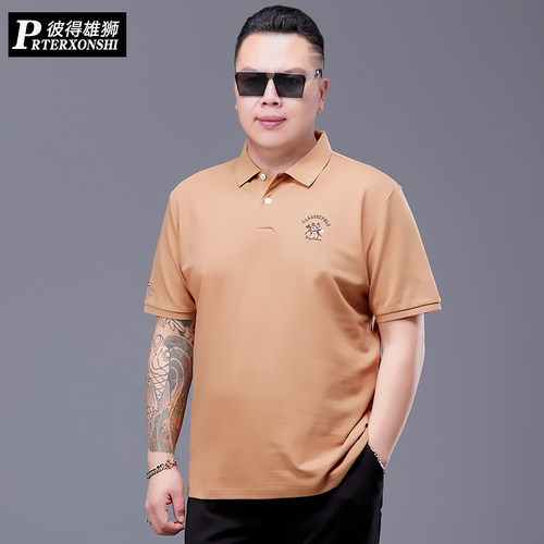 彼得雄狮短袖休闲大码刺绣T恤