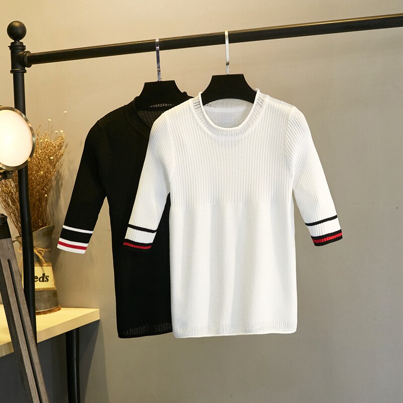 Borneol Sweater Short sleeved Korean Edition Self cultivation black T-shirt Openwork stitching summer knitting Small fragrant wind jacketin the Women's clothing/Boutique , Wool sweater  category - from Buy2taobao.com to provide professional Taobao agent buy service