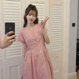 粉色衬衫裙女2024夏季新款宽松遮肚子减龄休闲甜美初恋桔梗连衣裙，女装连衣裙，浙宝273