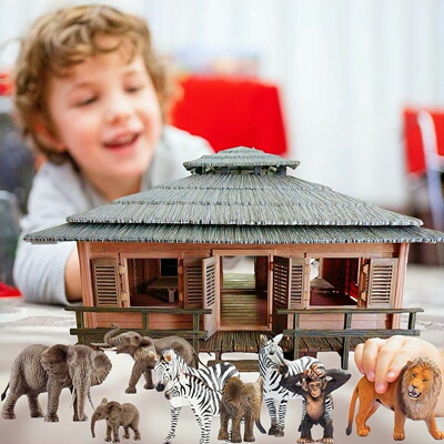 救助野生猛兽动物玩具大房屋积木