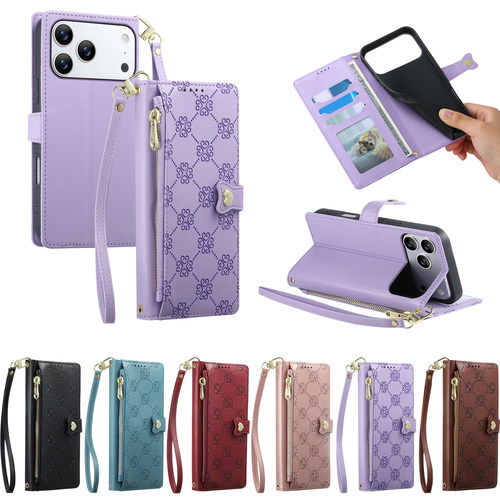 embossed leather case for iPhone 6-18 pro max 12 13 14 15 16 17pro cover card slot and stand strap