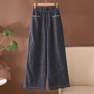 藏青色亚麻阔腿裤女2025新款夏季薄款山本裤宽松休闲棉麻直筒裤子