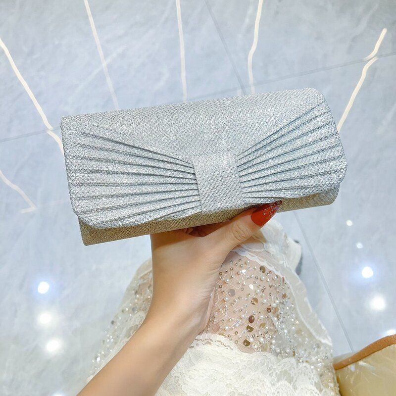新款跨境褶皱手拿包闪亮晚宴包
