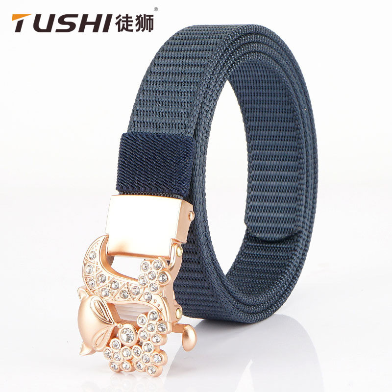 2.5cm新款加厚帆布腰带皮带女士户外尼龙编织自动扣裤带厂家批发