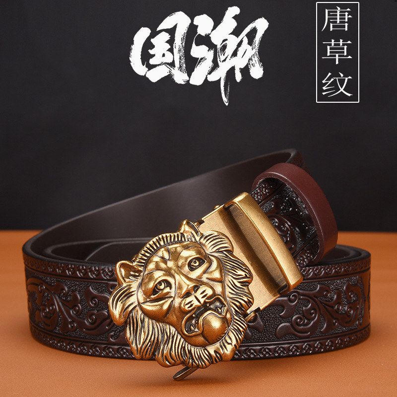 跨境自动扣头男士腰带真皮复古风