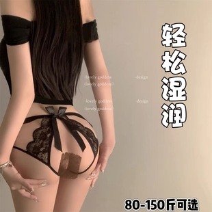 法式情调免脱内裤女蝴蝶结大码镂空蕾丝新款勾人诱惑开了个裆丁字
