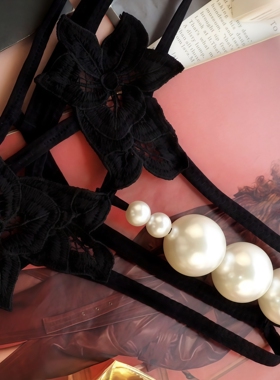 性感蕾丝珍珠内裤女按摩开档免脱无痕丁字裤黑色情调大码三角裤头