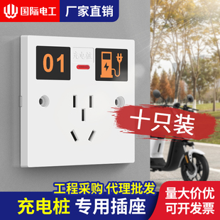 电动车充电桩插座充电站小区充电桩专用充电插座明暗装五孔10只装