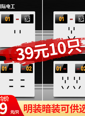 电动车充电站小区充电桩86型专用防雨防水充电插座暗装五孔10只装