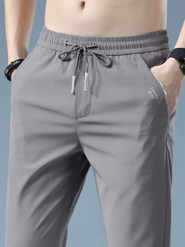 Летние ультратонкие тонкие шелковые дышащие штаны, мужские спортивные осенние повседневные брюки для отдыха, свободный крой, эластичная талия