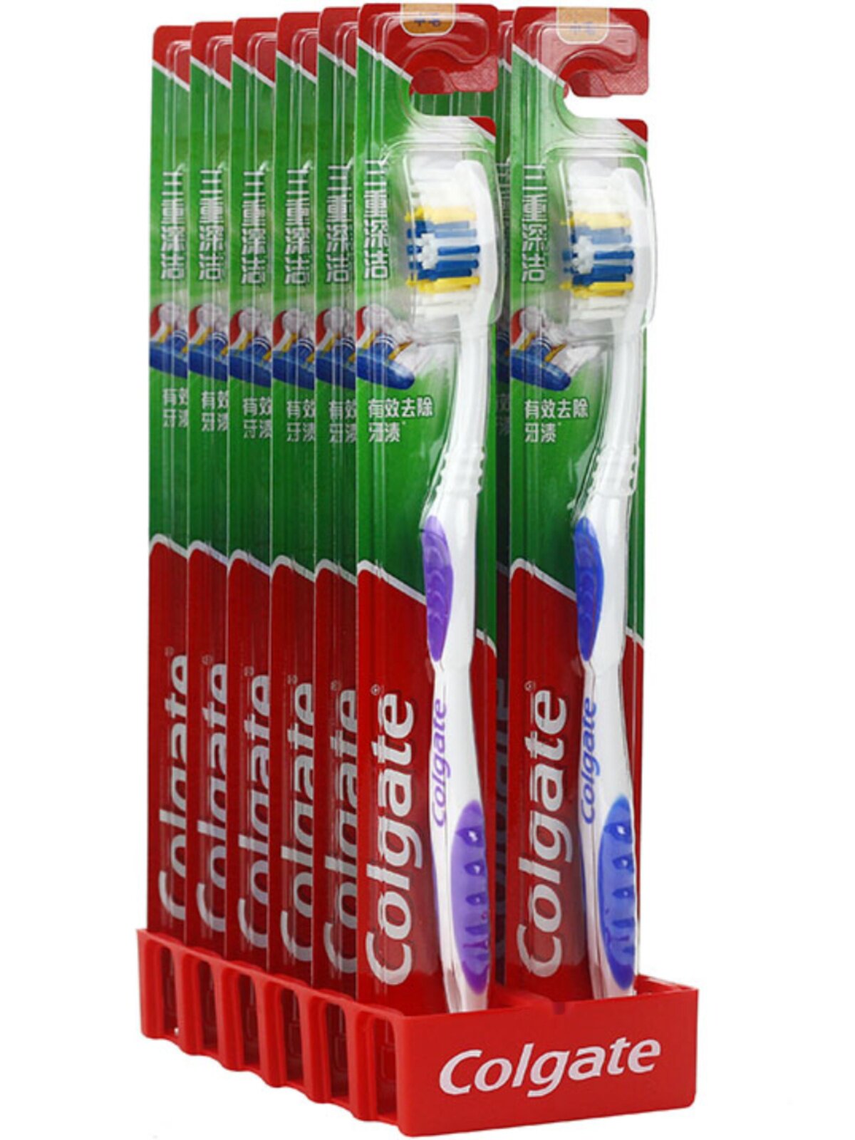 包邮正品高露洁三重深洁中毛牙刷12支装成人家用刷舌苔防滑偏硬毛