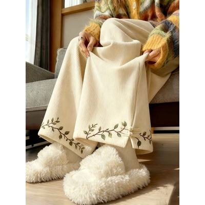 胖mm300斤秋冬高腰加绒阔腿裤