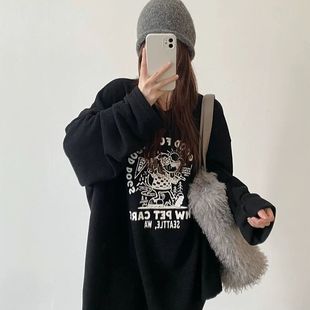 胖mm300斤大码 上衣服 软糯德绒圆领卫衣女秋冬宽松保暖内搭打底衫