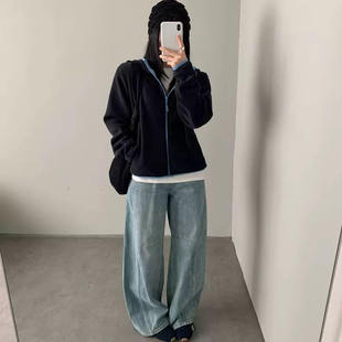 胖mm2 双面加绒外套女秋冬摇粒绒加厚保暖学生连帽卫衣 300斤大码