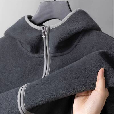 秋冬大码双面摇粒绒连帽开衫女