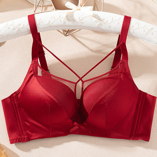 性感缎面红色内衣馒头杯加厚小胸聚拢显大侧收副乳不空杯文胸B90A
