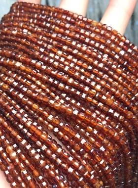 3MM天然水晶 橙色石榴石方糖散珠半成品手链项链配件配珠饰品