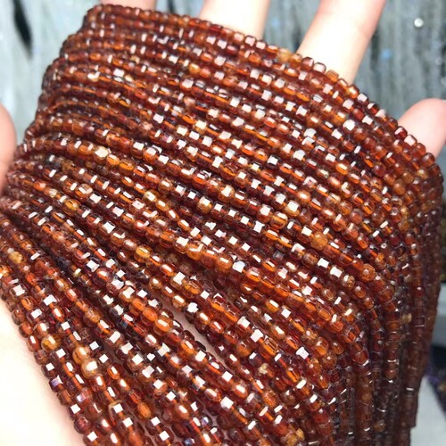 3MM天然水晶 橙色石榴石方糖散珠半成品手链项链配件配珠饰品