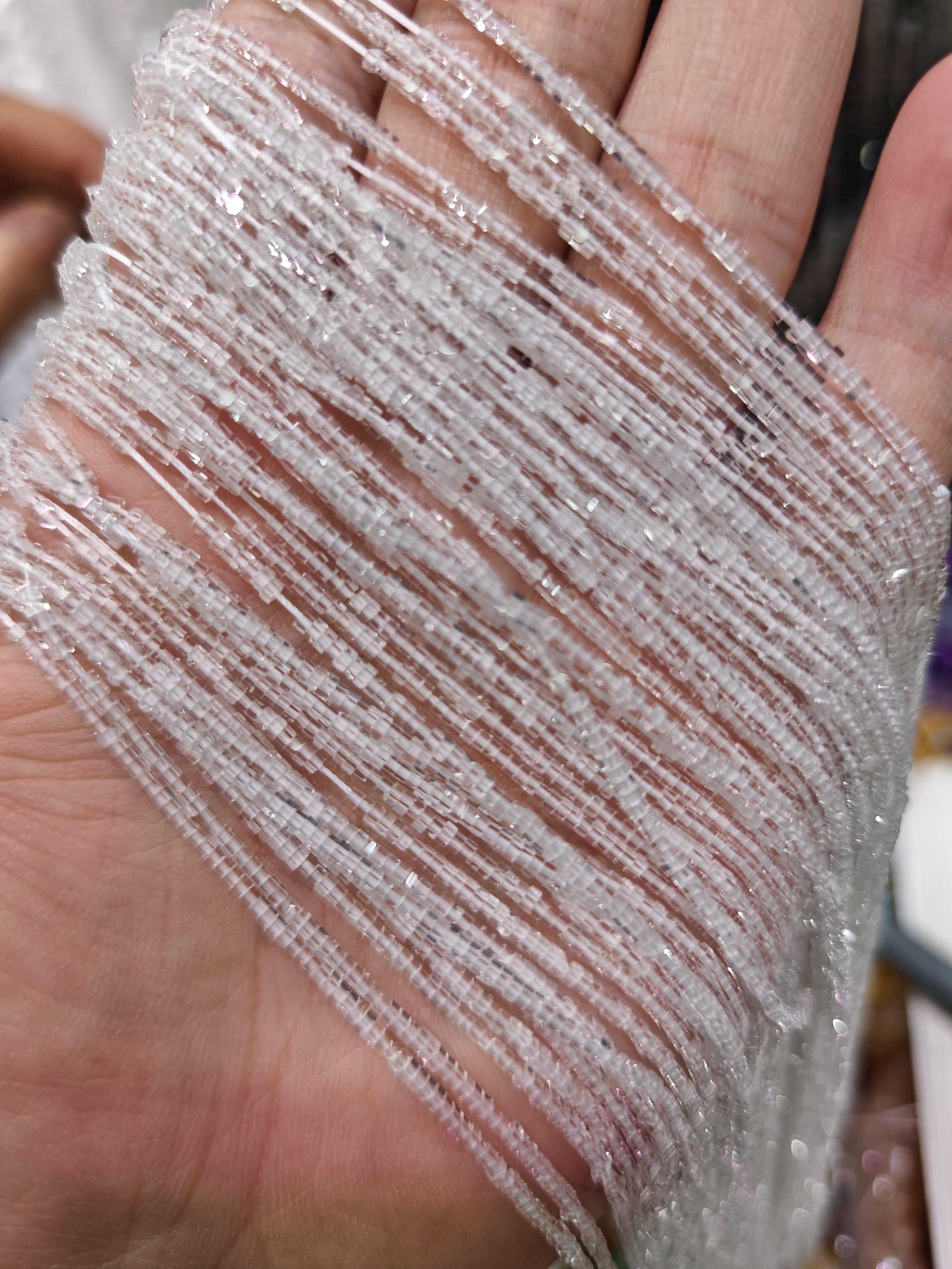天然白水晶全净体1.6mm方糖刻面魔方散珠隔珠项链DIY碎银半成品
