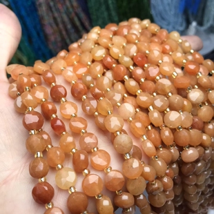 红东陵玉西瓜面六芒星圆饼散珠半成品手链项链配件 8MM天然水晶