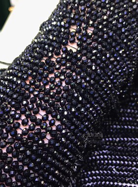 3x4MM 天然黑碧玺 切面刻面盘珠散珠 切角钻石面扁珠半成品长链珠