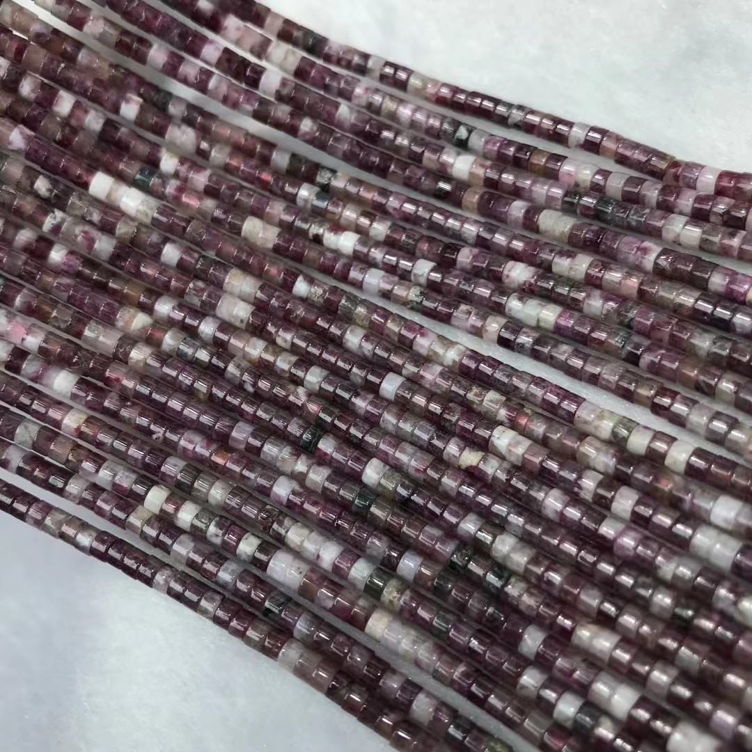 天然水晶 2x3MM 梅花粉碧玺海西片 隔珠散珠  扁珠盘珠半成品配珠