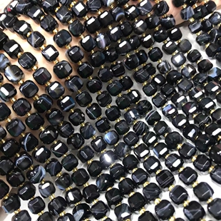 8-9MM天然水晶 黑波斯湾玛瑙方糖散珠半成品手链项链配件配珠