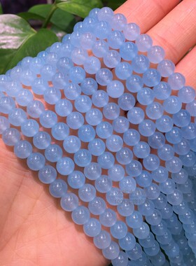 浅蓝色玉髓散DIY手工珠水晶手链项链配件材料海蓝宝色玉髓半成品