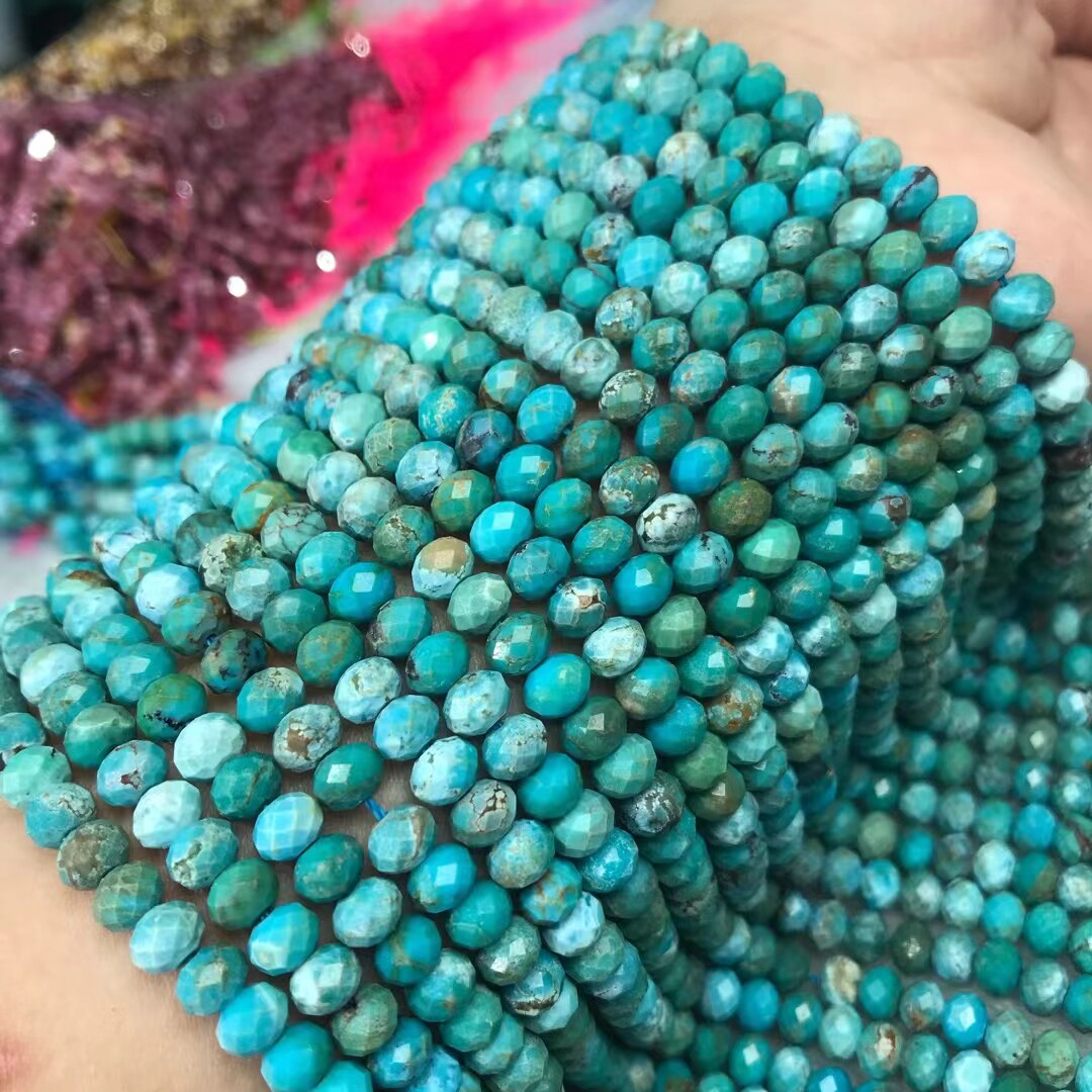 4*6MM天然水晶A料湖北绿松石切面盘珠扁珠散珠半成品手链项链配珠