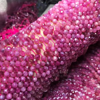 天然水晶红碧玺刻面半成品散珠