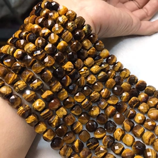 天然水晶 黄虎眼钻石面立方块钻石面散珠 切角四方块形半成品