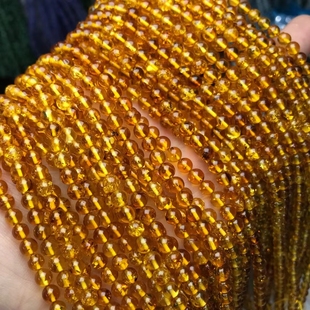 5MM天然水晶 琥珀金珀蜜蜡圆珠散珠半成品手链项链配件配珠饰品